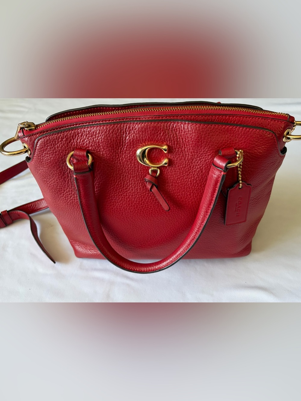 Coach Red Pebbled Leather Satchel with Gold C Hardware